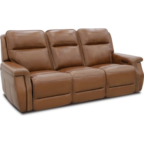 Morris Zero Gravity Triple Power Reclining Sofa with Drop Table in Venetian Honey Top-Grain Leather